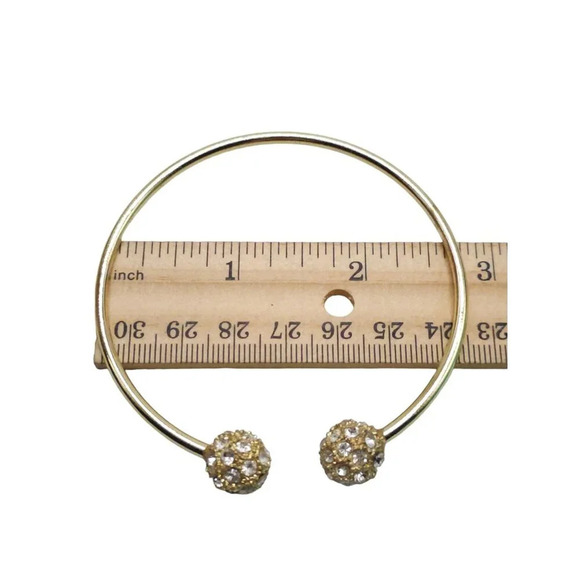 Glam Bling Pave Disco Ball Open Cuff Bracelet Gold Tone Vintage - Picture 5 of 5